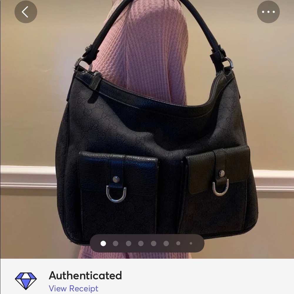 GUCCI Abbey Black Monogram D Ring Pocket Hobo Bag